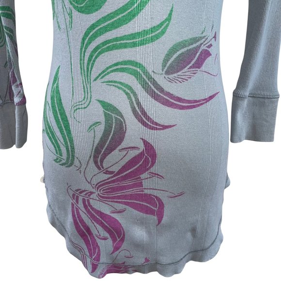 Anthropologie Language Blue Print Henley Long Cotton 3/4 Sleeve Knit Top T-shirt - Picture 8 of 10